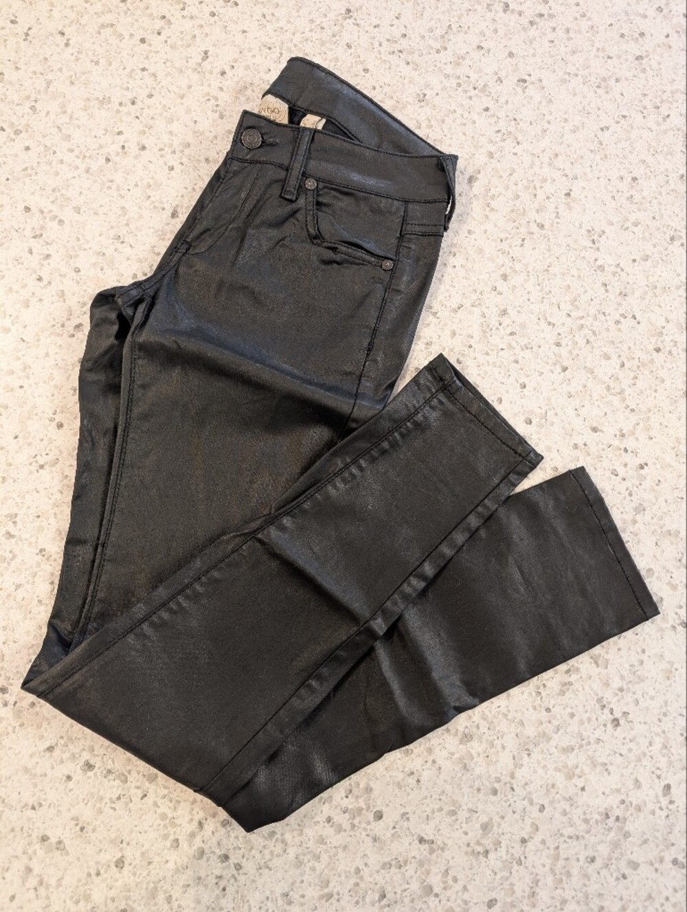 Vintage Y2K Mango Jeans Shiny Black Pants Faux Pleather Cotton Skinny Low Rise